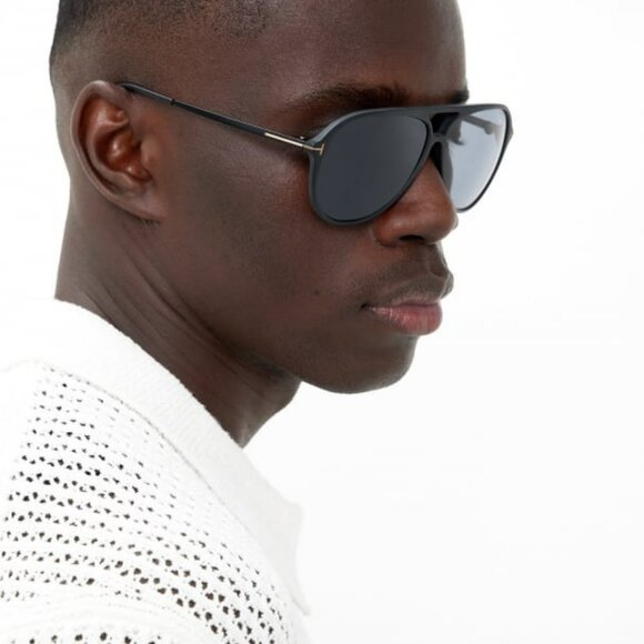 Tom Ford Men Sunglasses Shiny Black Smoke Pilot SAMSON-02 FT0909/S 02D - Picture 10 of 12